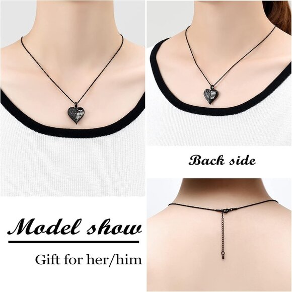 Personalized Angel Wing Heart Urn Necklace for Ashes - Keepsake Memorial Jewelry - Picture 5 of 7